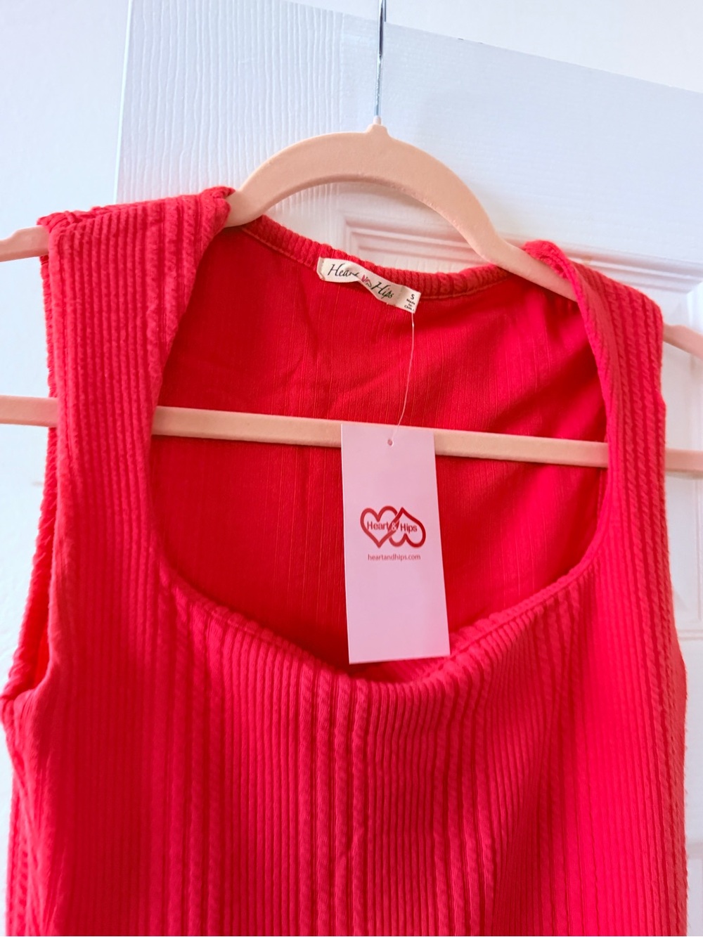 NWT Heart Hips Ribbed Midi Dress Bright Coral Pink Side Slit Sleeveless 
 Small - Picture 2 of 3